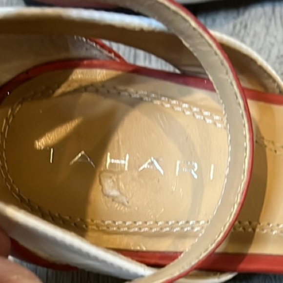 Tahari Fleur Sandals Cream and Red Peep-Toe with Adjustable Strap, size 7 1/2 - Picture 2 of 11